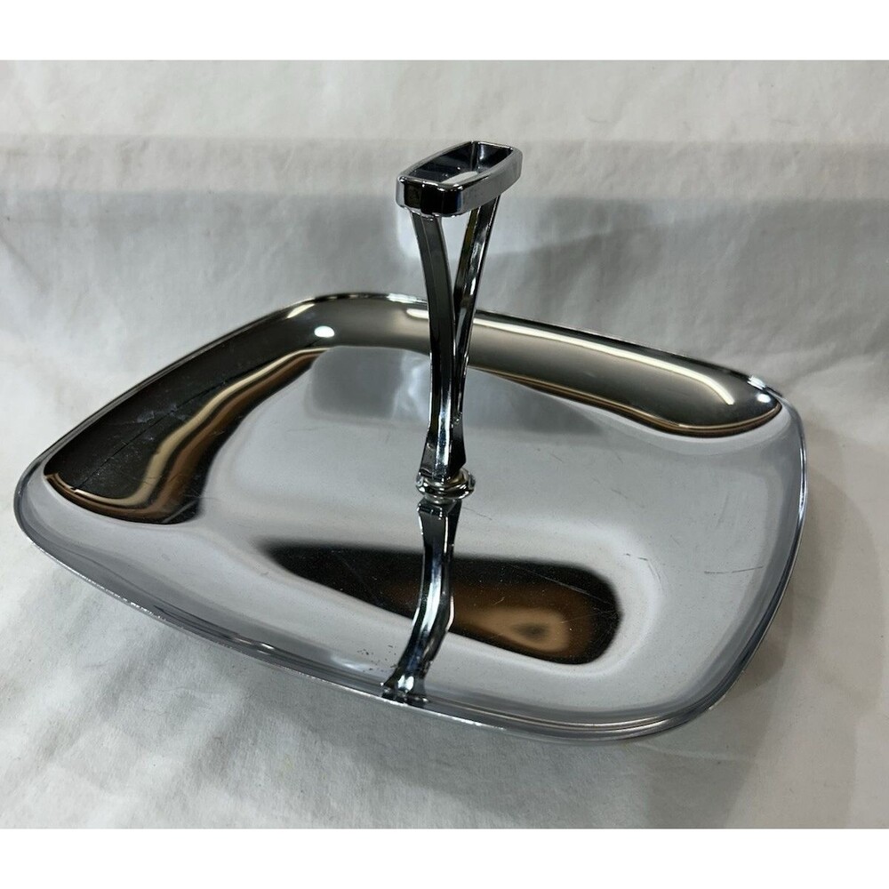 Vintage Milbern Silver Chrome Tidbit Serving Tray MCM Square One Tier